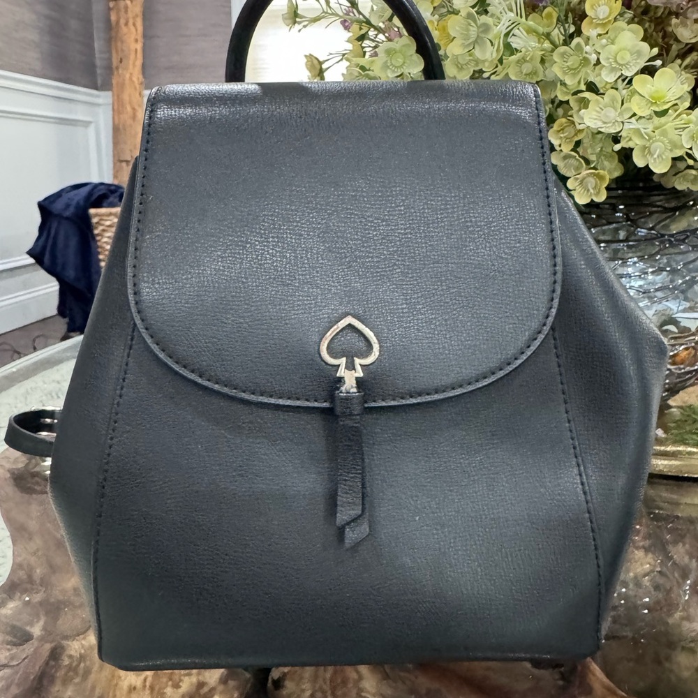 kate spade Black Leather Backpack with Spade Charm
